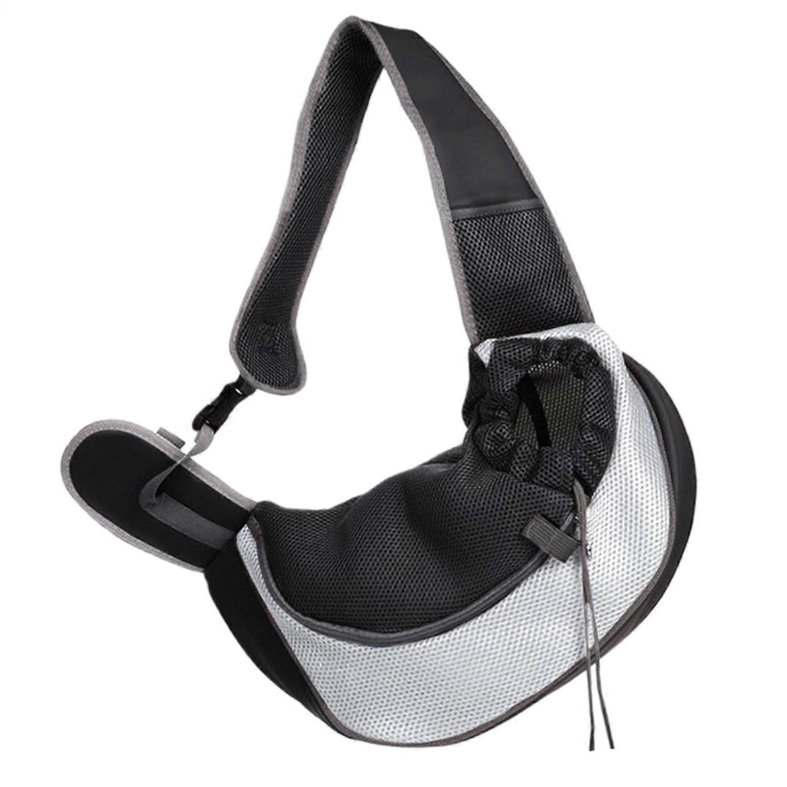 Pet Shoulder Bag with Adjustable Strap, Breathable Mesh for Small Dogs, Cats Gray L