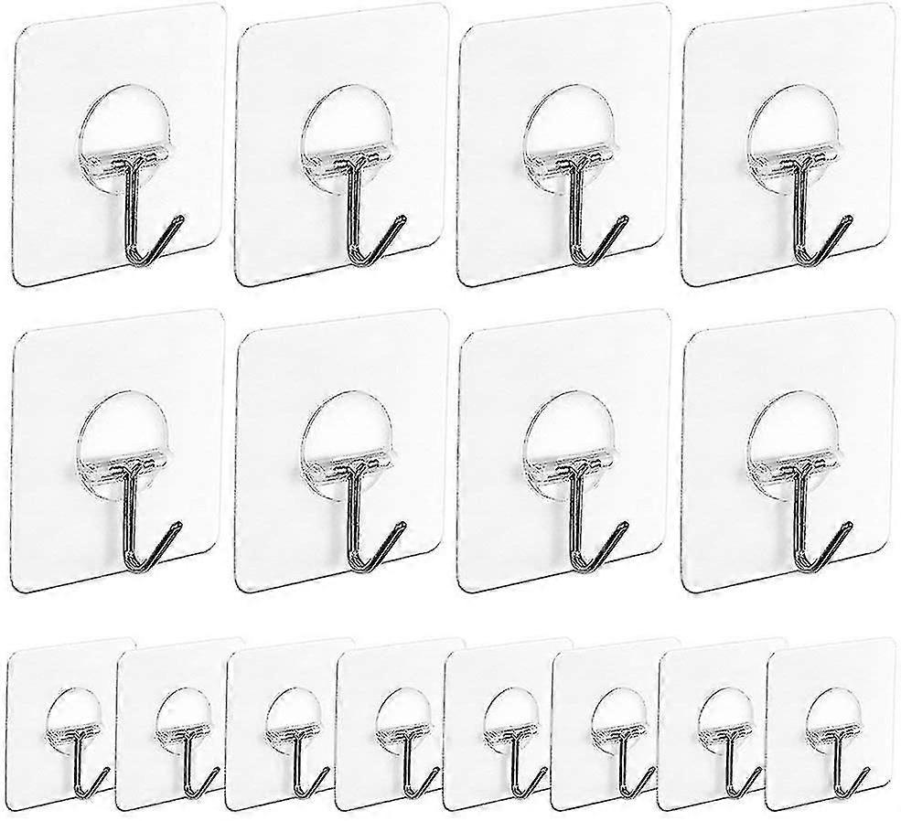 Hooks16, Clear Viscose Self-Adhesive Towel Hook Wall Hook (7.2cm X 7.2cm) For Wall Hangings And Kitchen And Bathroom Ceiling Mounts, 22 Lbs / 10 Kg