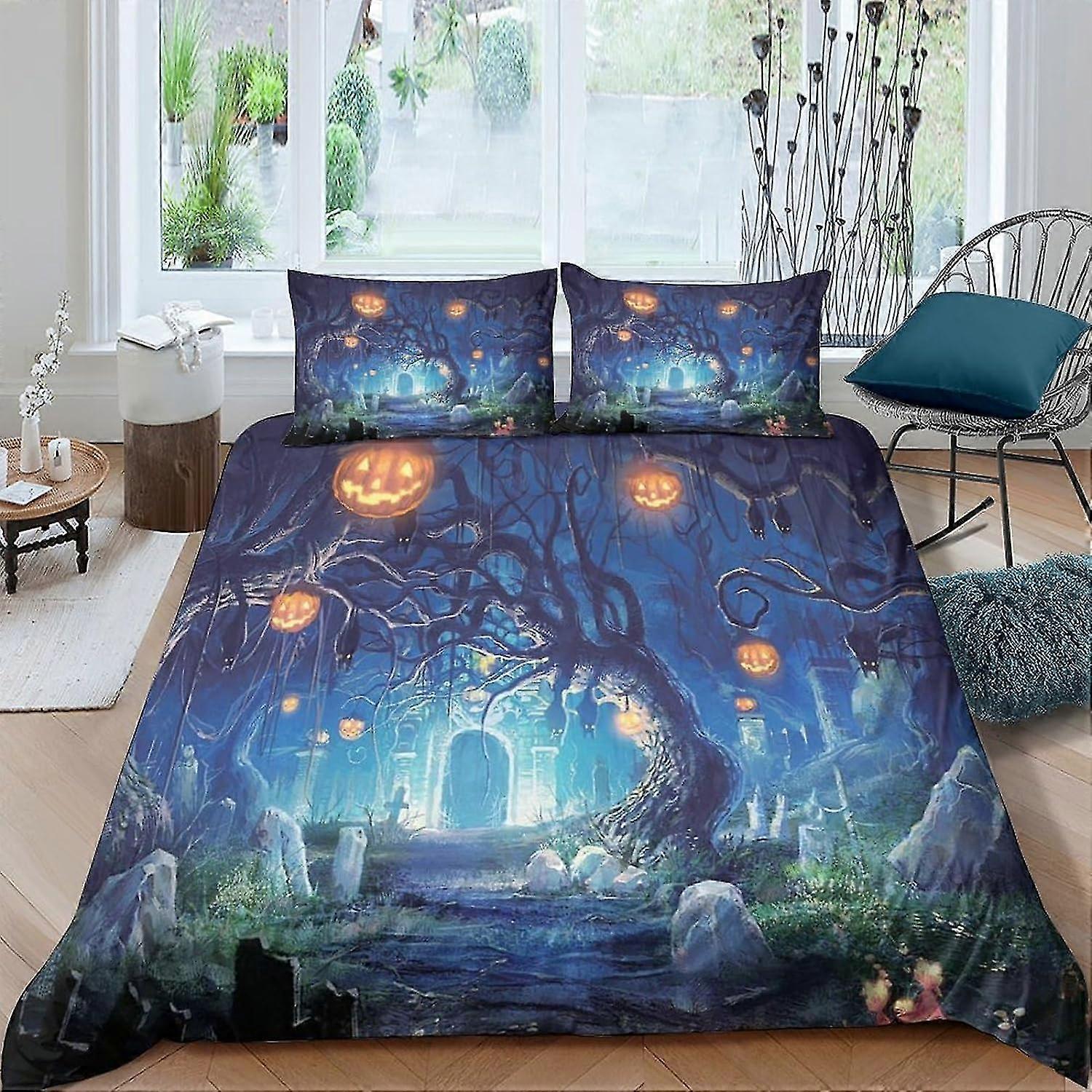 Conjunto de cama de Halloween Capa de edredão para capa de edredom respirável macia impressa em 3D para meninos meninas com fronha dupla