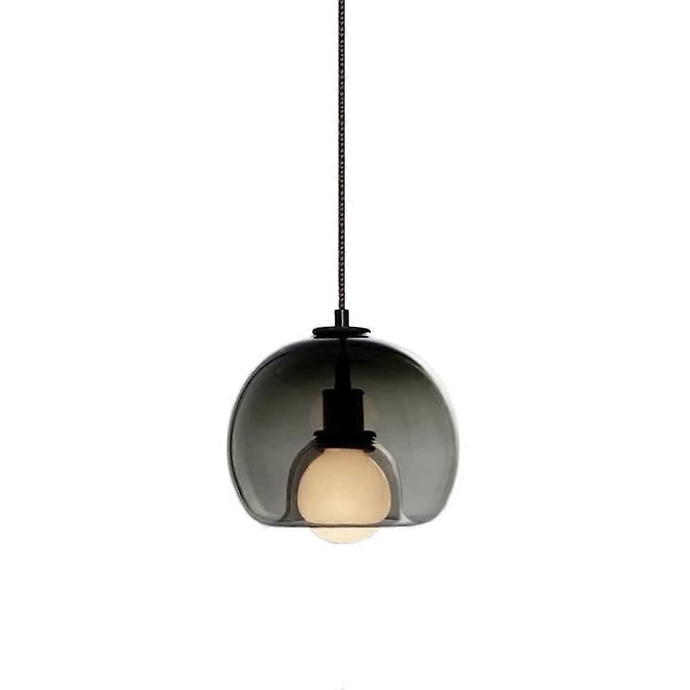 Nordic minimalist spherical glass pendant lamp, E27 base ceiling light, smoke gray