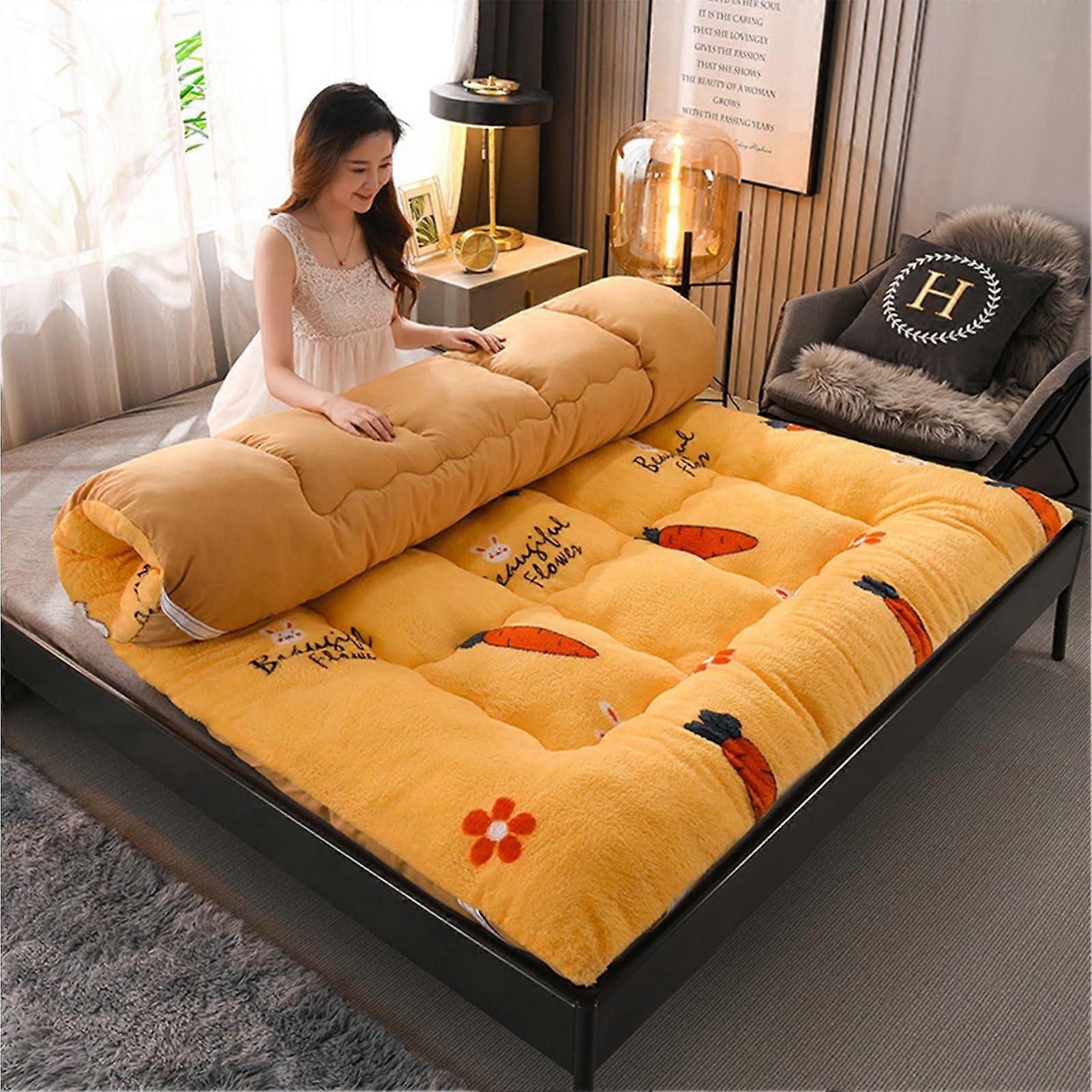 Thick Futon Mattress For Floor Bed 90 x 200 cm Single-Double Non-Slip Straps Foldable Roll-Up Topper For Sofa Bed