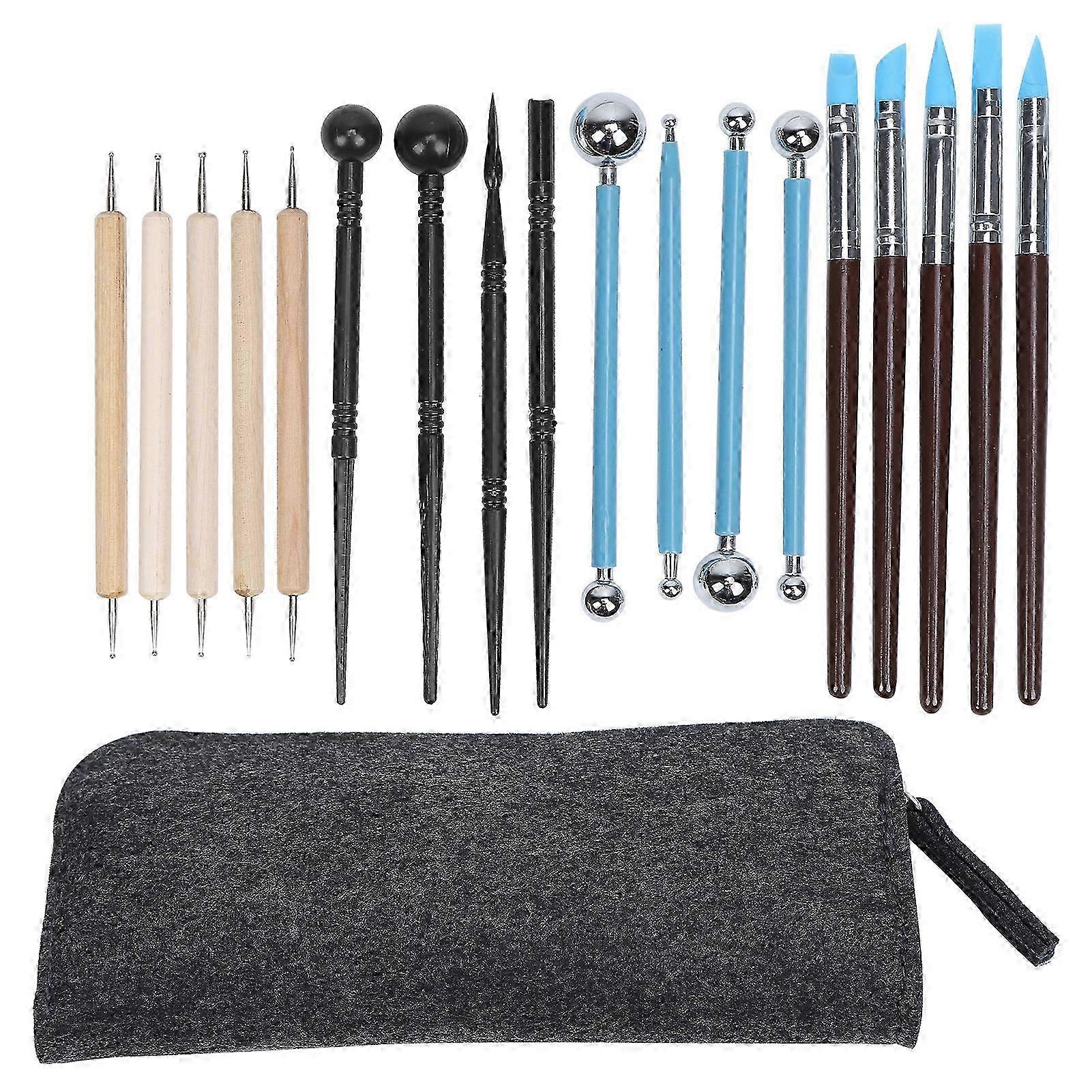 19Pcs Pottery Tool Indentation Stick Point Drill Pen for Clay Painting with Storage Bag
