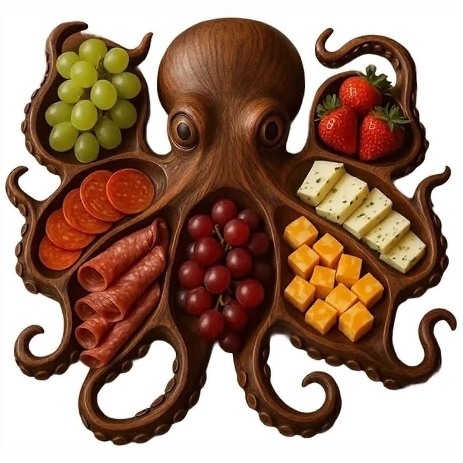 Octopus Charcuterie Board Unique Funny Animal Serving Tray Large Wooden Cheese Platter for Home Party