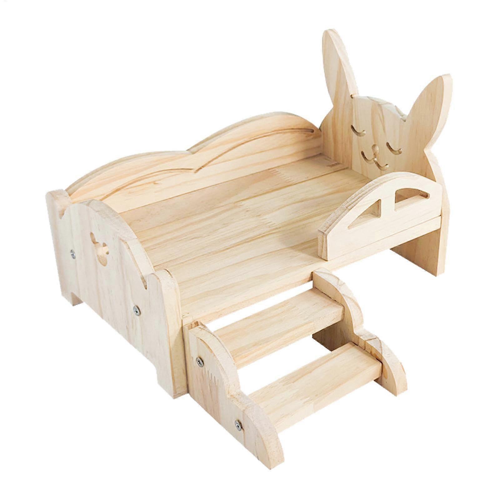 Wooden Base Bed for Small Animals, Handmade Cozy Rabbit Hut House, Guinea Pig and Hamster Sleeping Platform