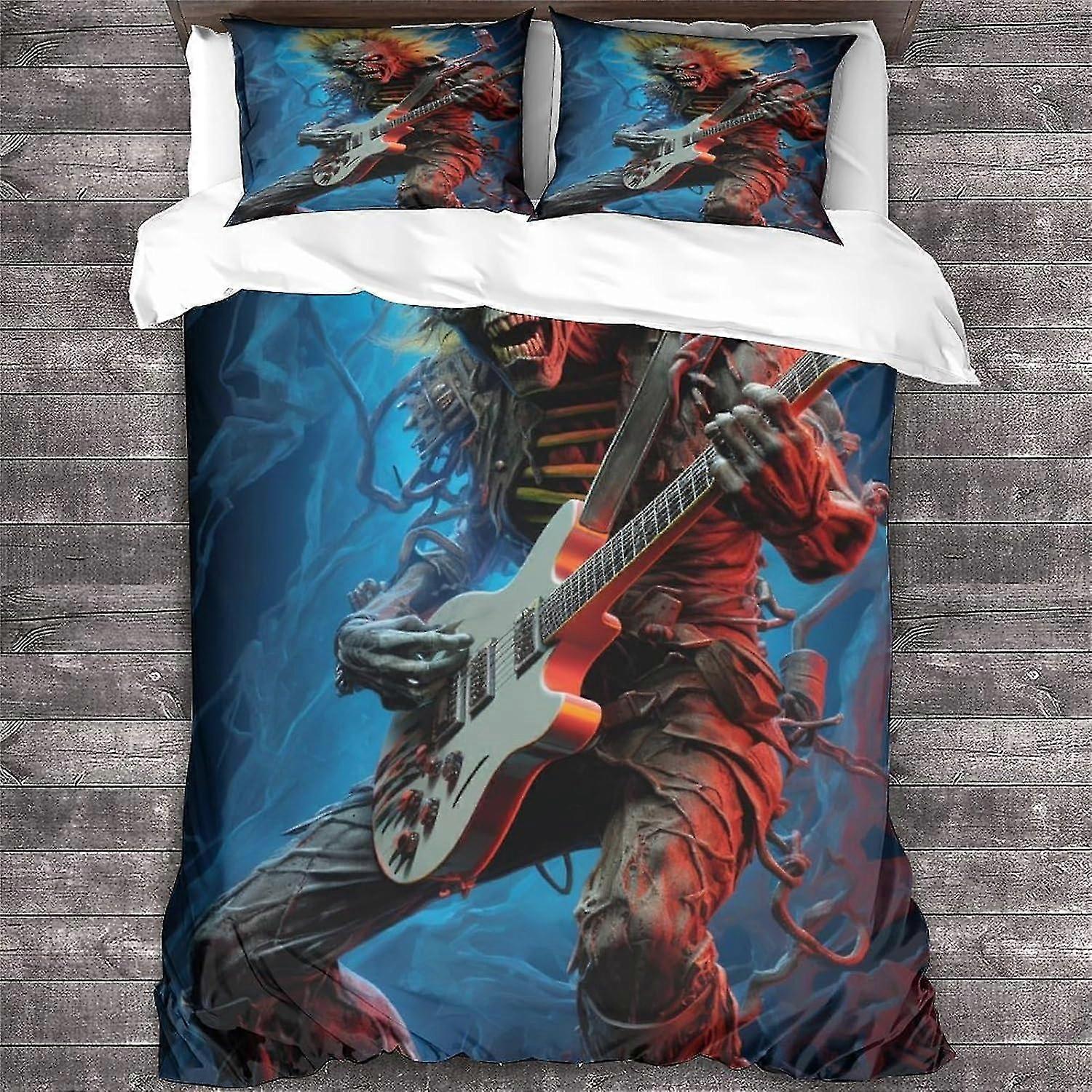 Heavy Metal Guitar Printed Bedding Set Soft Microfiber Skull Quilt Cover with Zipper Closure King