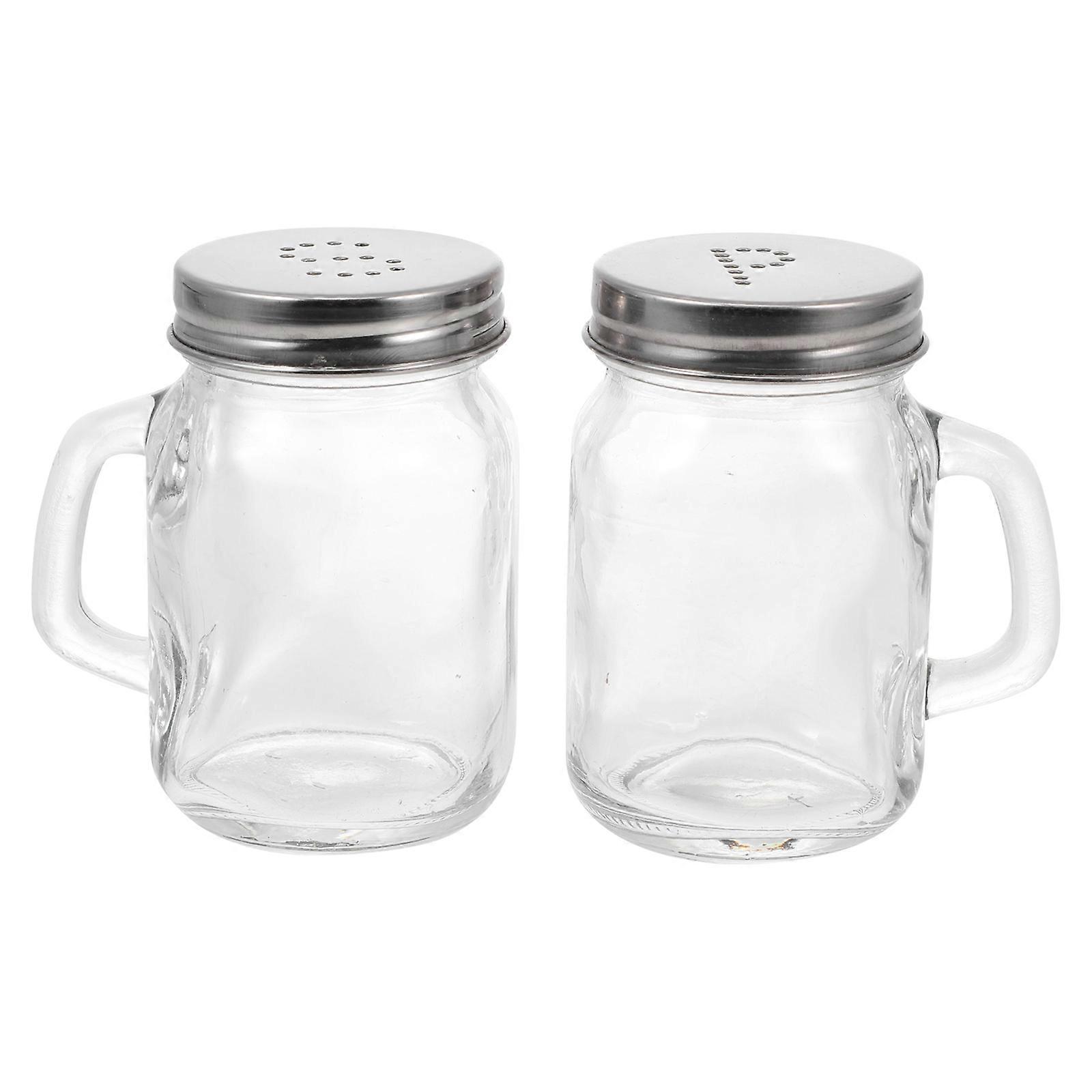 2pcs Mini Glass Spice Containers with Portable Pepper & Salt Bottles for Kitchen & Outdoor BBQ Camping Use