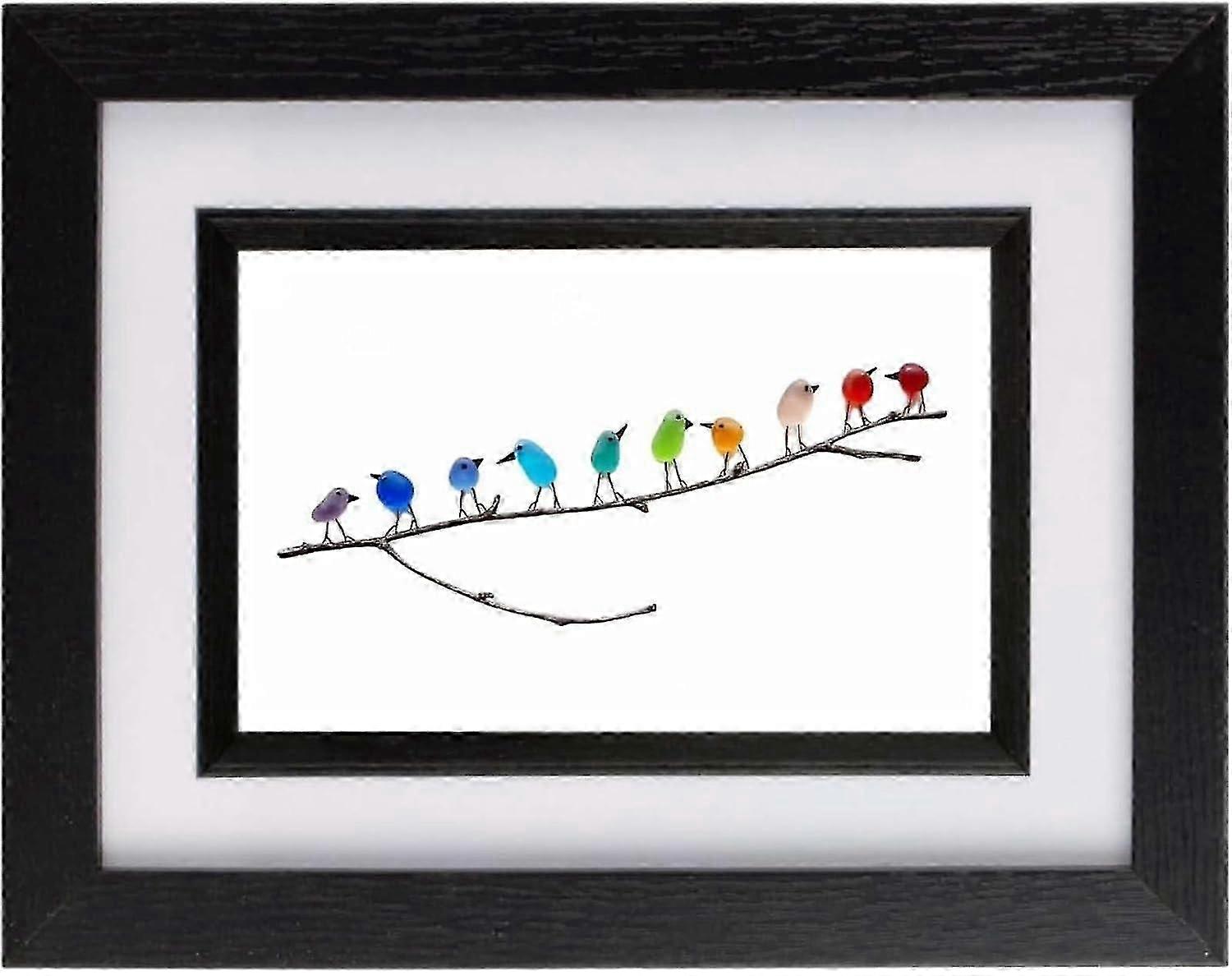 זכוכית ים ציפורי קשת, אמנות זכוכית ים, תמונת עץ סחף זכוכית ים, עיצוב קיר ציפורי קשת מתנה ייחודית לאמנות קיר בעבודת יד