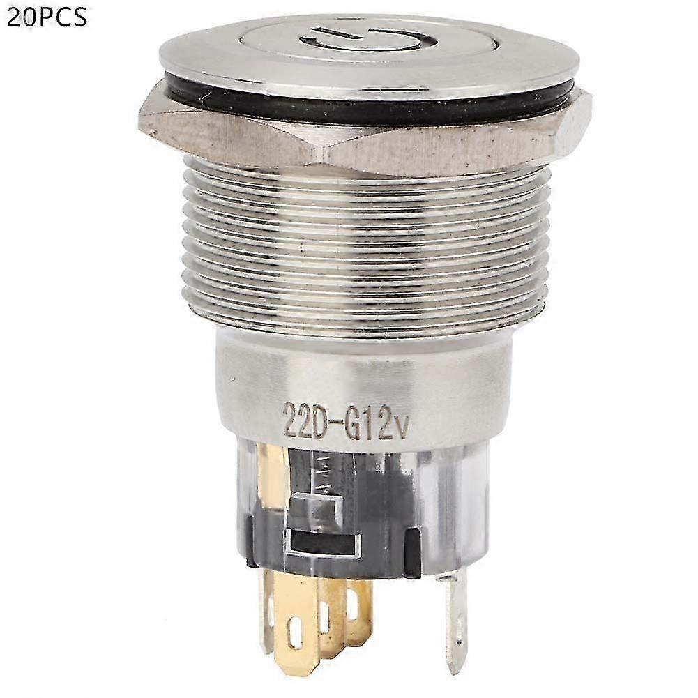 20Pcs Automatic Reset Flat Head with Power Supply Label Stainless Steel Button Switch(green)