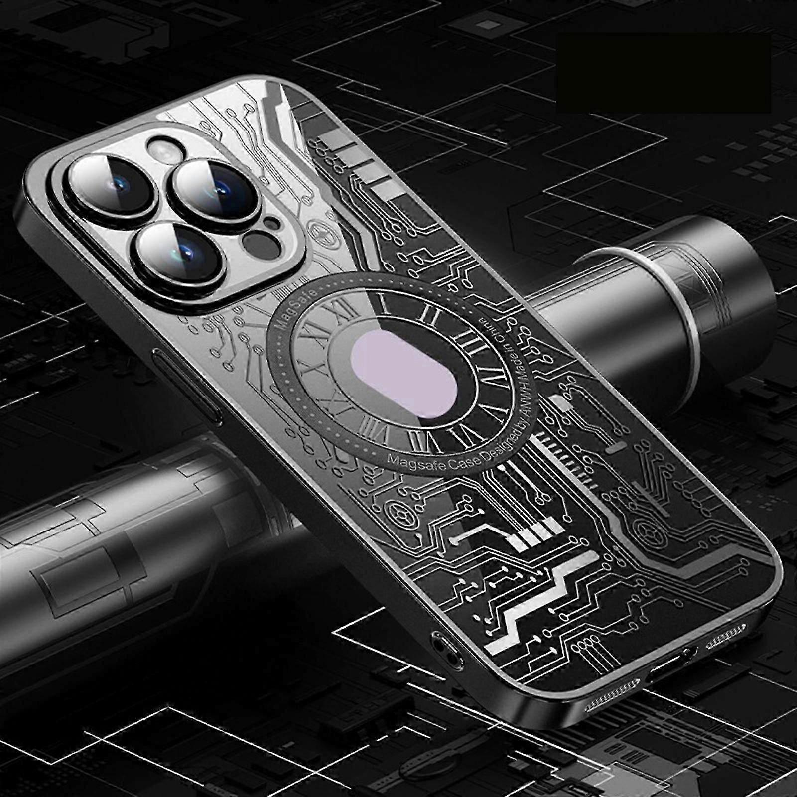 iPhone 15 Pro Max/15 Ultra için MagSafe ile Uyumlu Manyetik Kılıf, Devre Mekanik Dişli Deseni İnce Soğuk Kılıf 15 Pro Max/15 Ultra