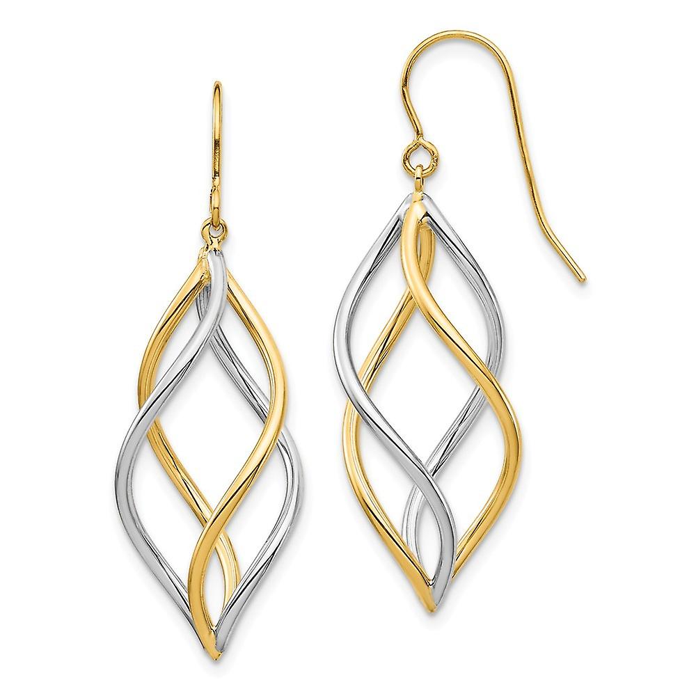 14k Solid Gold Two tone Polished Long Drop Dangle Earrings 39.75x12.5mm Wide-Dangle Earring for Women