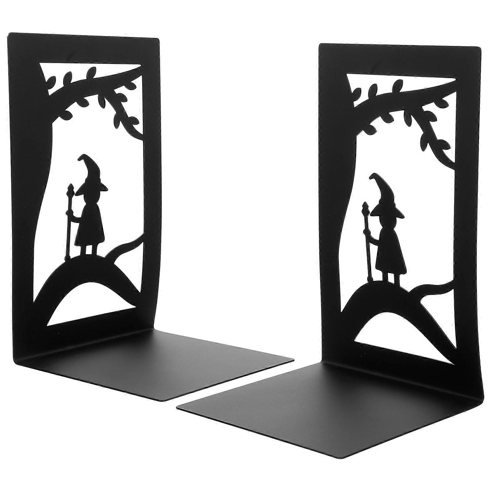 Black Iron Book Shelf Bookend for Home Use Keeps Books Organized and in Order 2 Pcs
