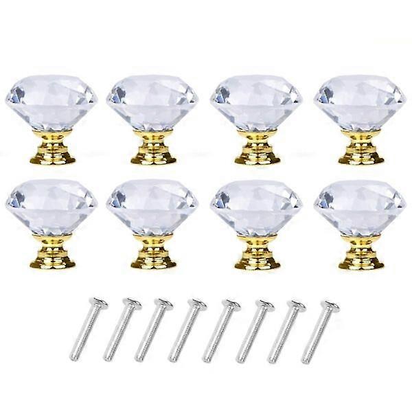 Diamond-shaped glass knobs Transparent/Gold 8 pcs