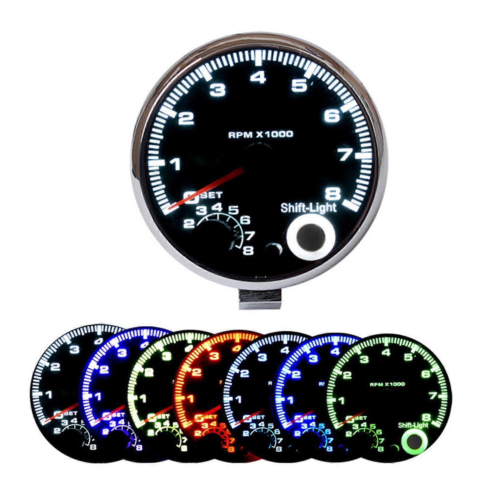 7 ألوان LED ضوء الخلفية 3.75 '' سيارة عالمية سوداء مقياس سرعة الدوران الأزرق بين التحول ضوء