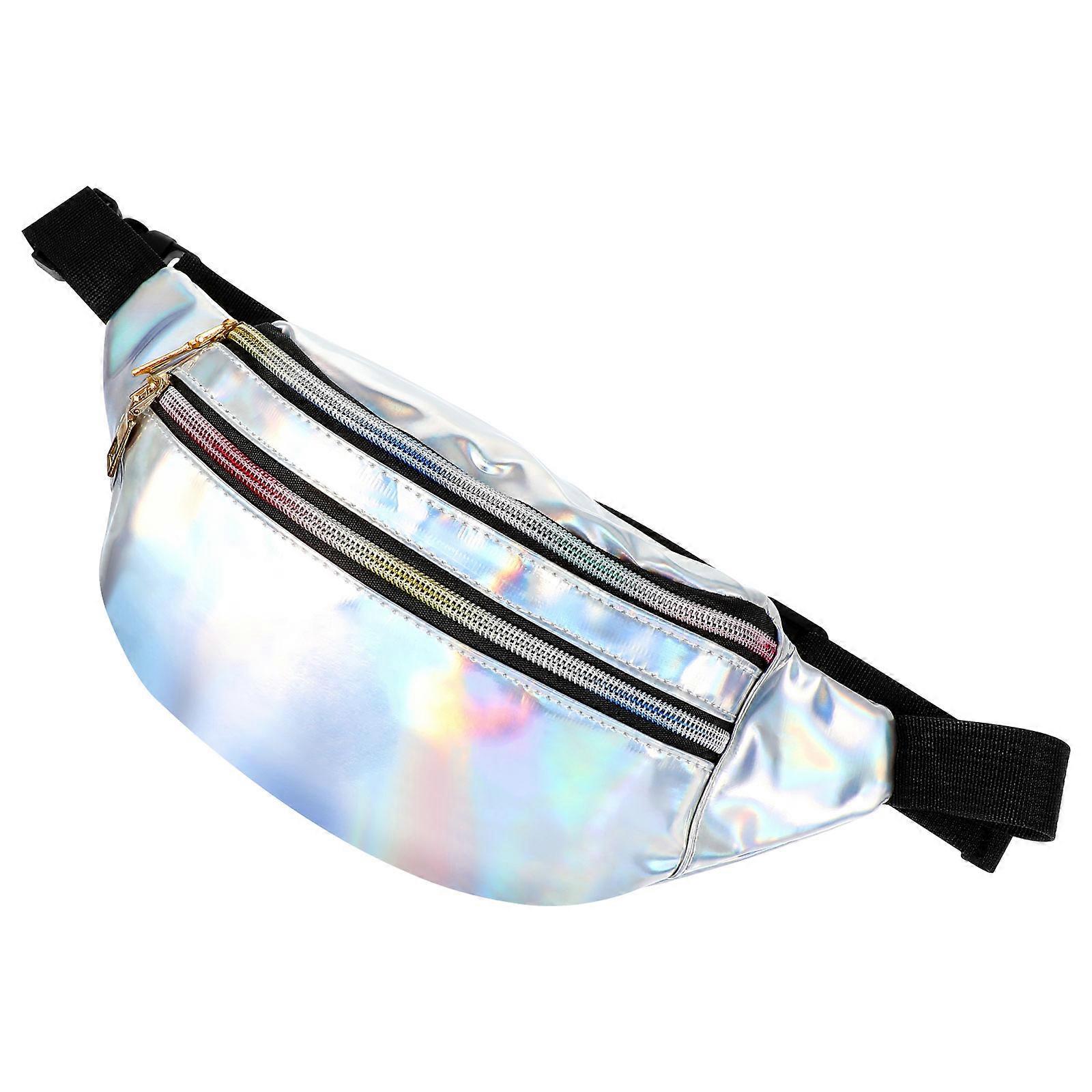 Silver Shiny PU Messenger Bag for Women with Adjustable Strap and Large Capacity 1PC