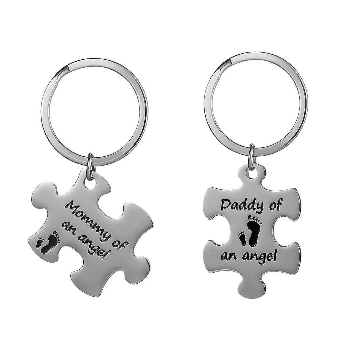 Mom Keychains FENICAL 2Pcs Mommy Daddy of an Angel Round Ring Keychain Set Keepsake For 1.5 x 1.2 Inch