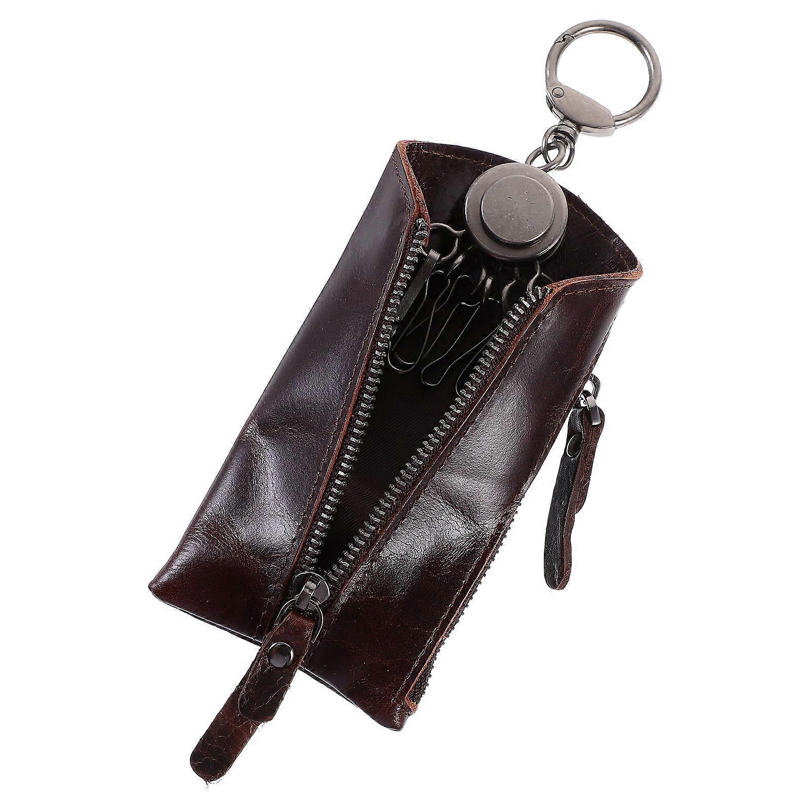 Brown Cowhide Key Holder with Key Rings – Durable, Lightweight Organizer Pouch for Men and Women