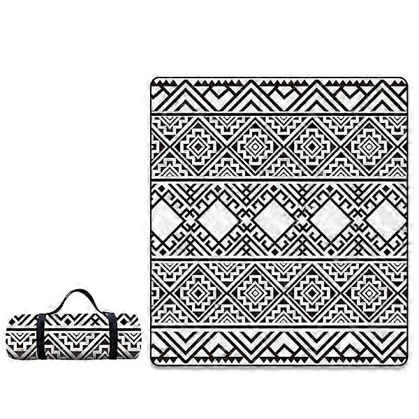 Schwarz-weiß gemusterte Picknickdecke, 200x200cm, waschbare Picknickdecke mit Griffen