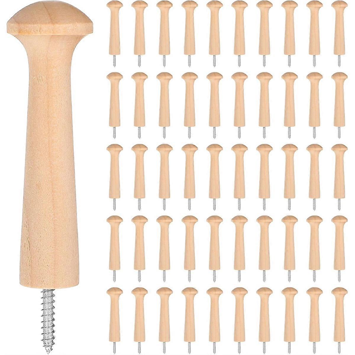 50 Pcs Wooden Shaker Peg Screw-on Pegs 2.87 Inch Long Unfinished Wood Shaker Racks for Hanging Clot