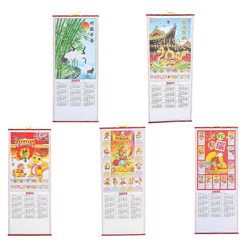 Delicate Hanging Calendar Snake Year Wall Calendar Scroll Format Home Decoration 76.20X31.80X0.10CM Record Schedule 5Pcs