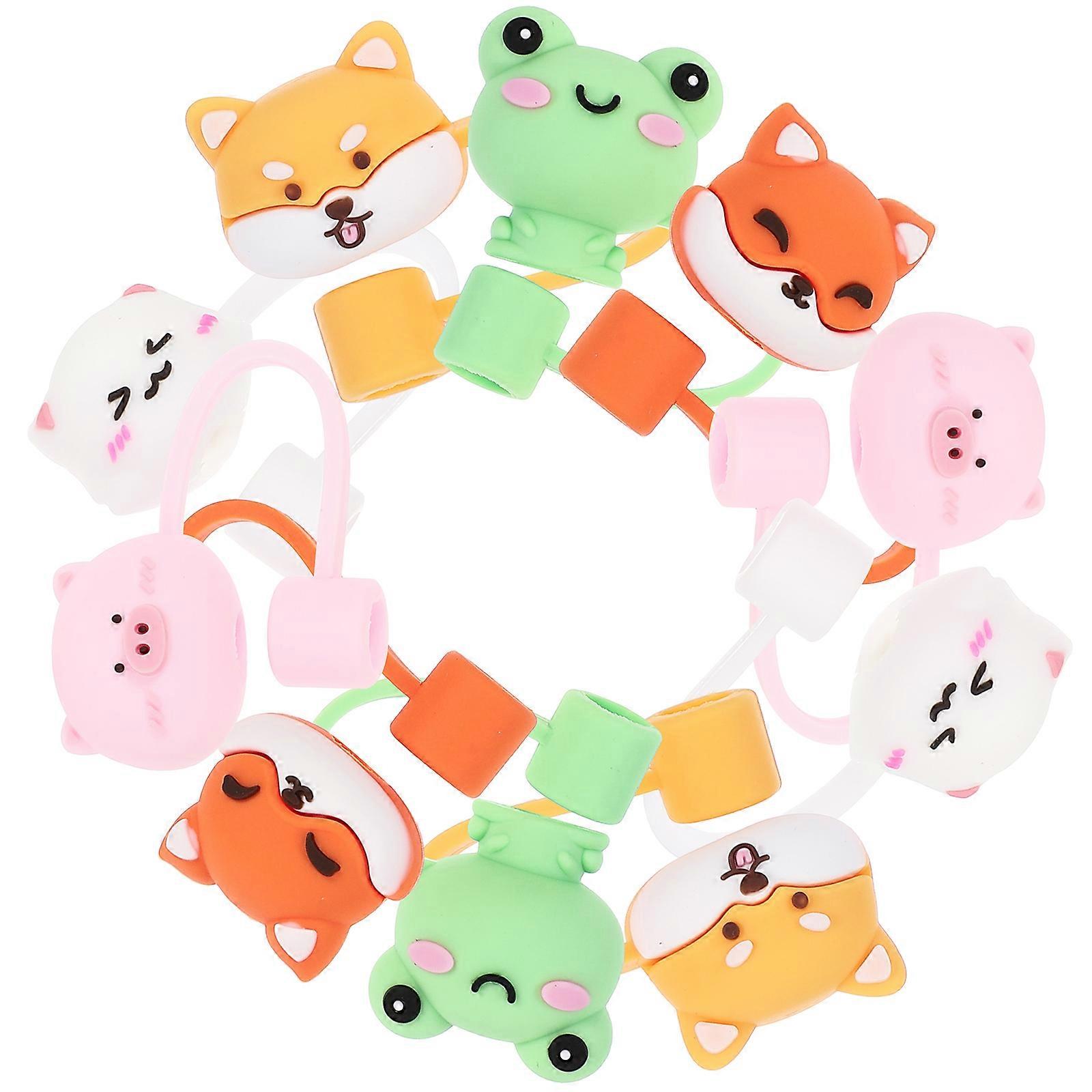 Cartoon Animal Silicone Straw Covers Reusable Drinking Straw Tips with Cute Frog, Fox, Sheep, Pig Designs Dust Protection Caps for Straws