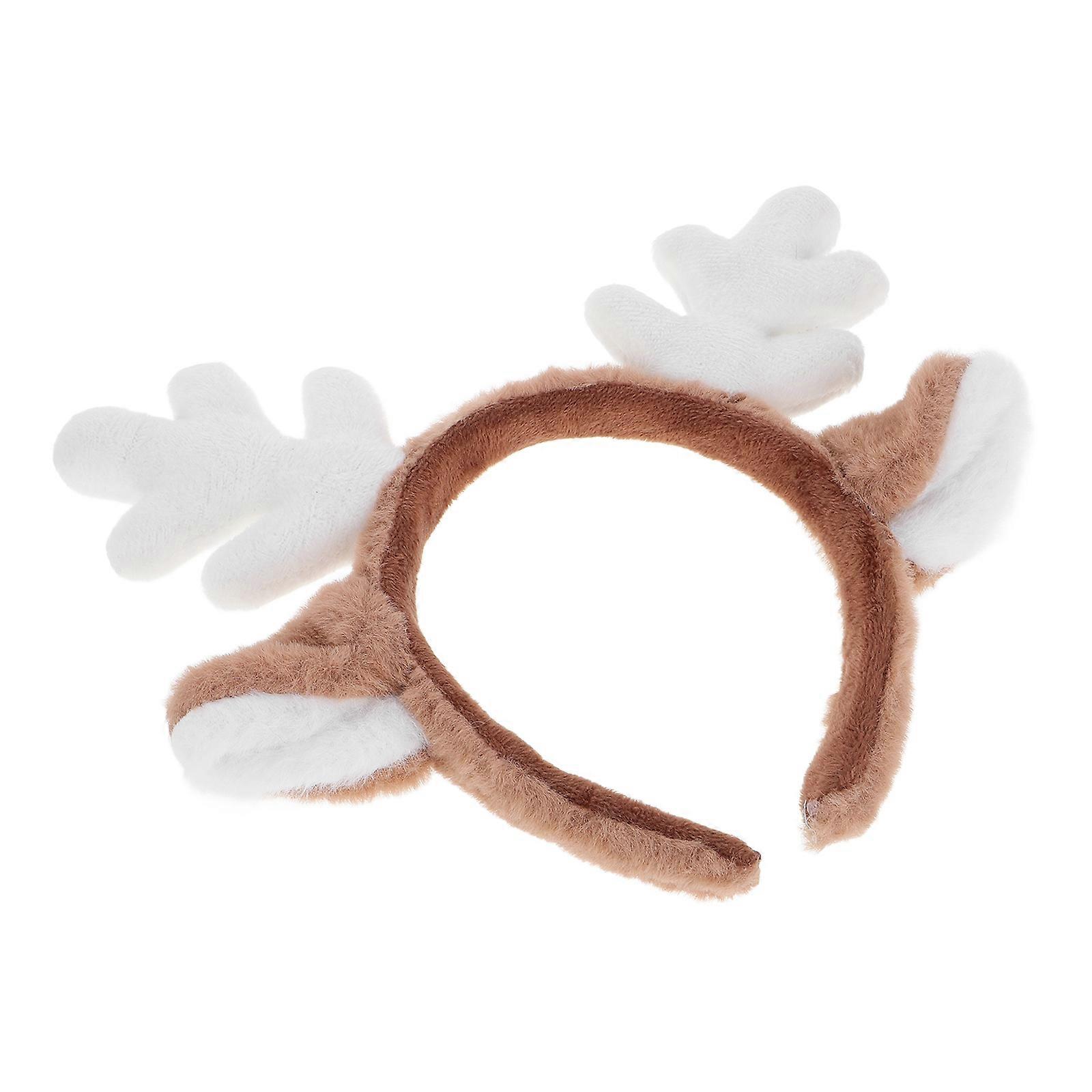 Cute Headband with Reindeer Ears for Christmas Party Decor White Plush Size One Size Fits All