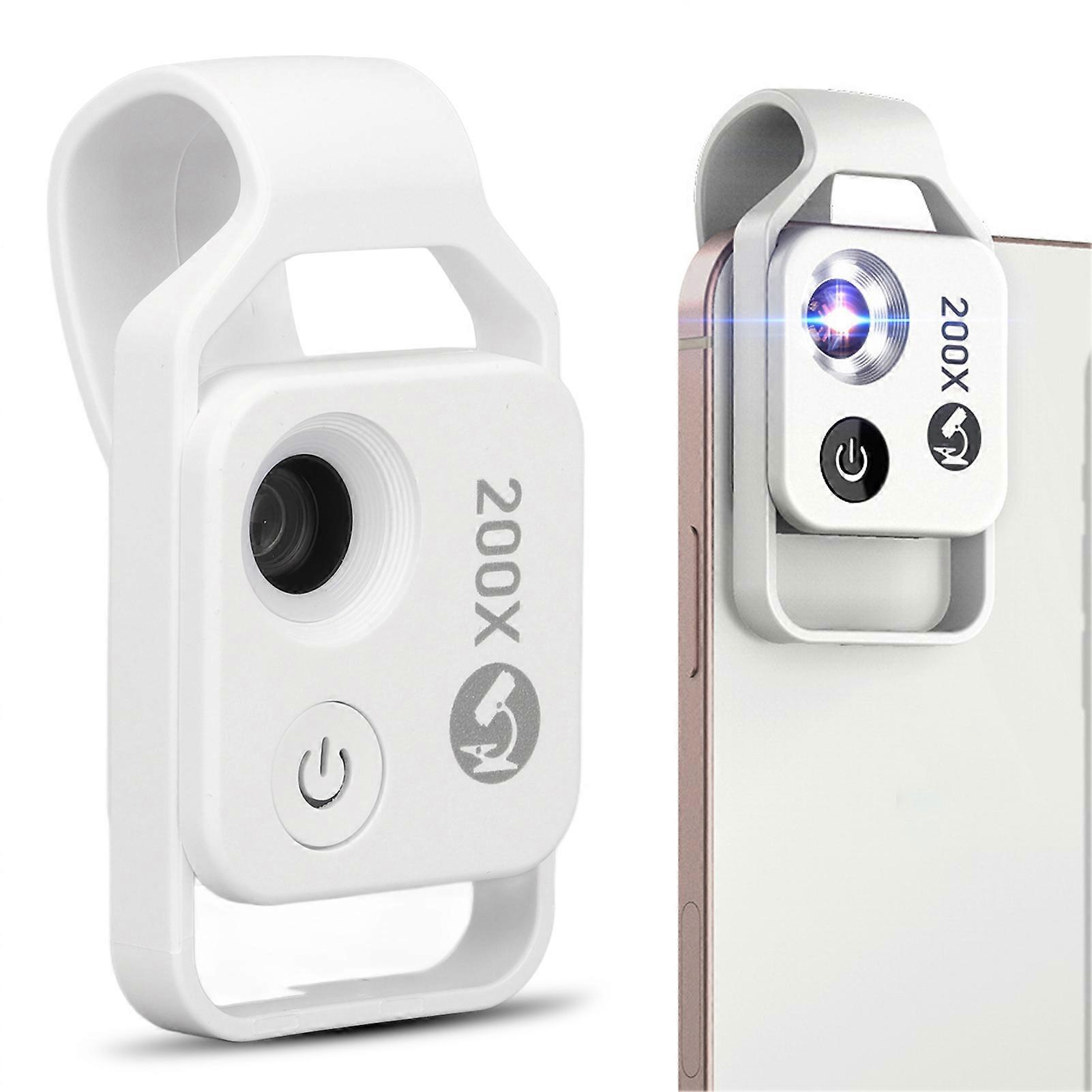 200X Phone Mini Pocket Microscope Clip Design Phone Microscope with LED Light CPL for Jadestone Metal White 