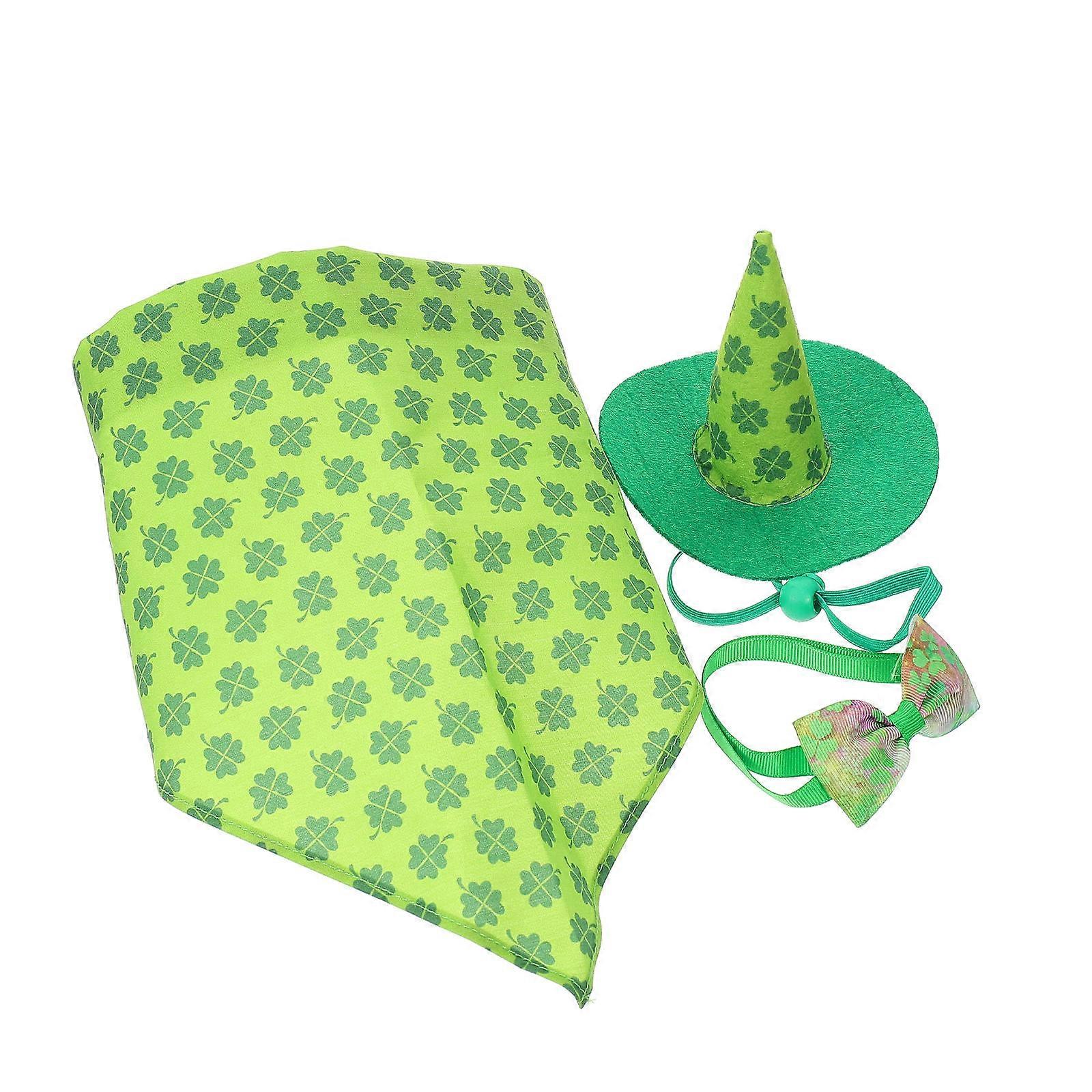 St. Patrick's Day Pet Collar with Hat Made of Polyester for Photo Shoots and Parties Green