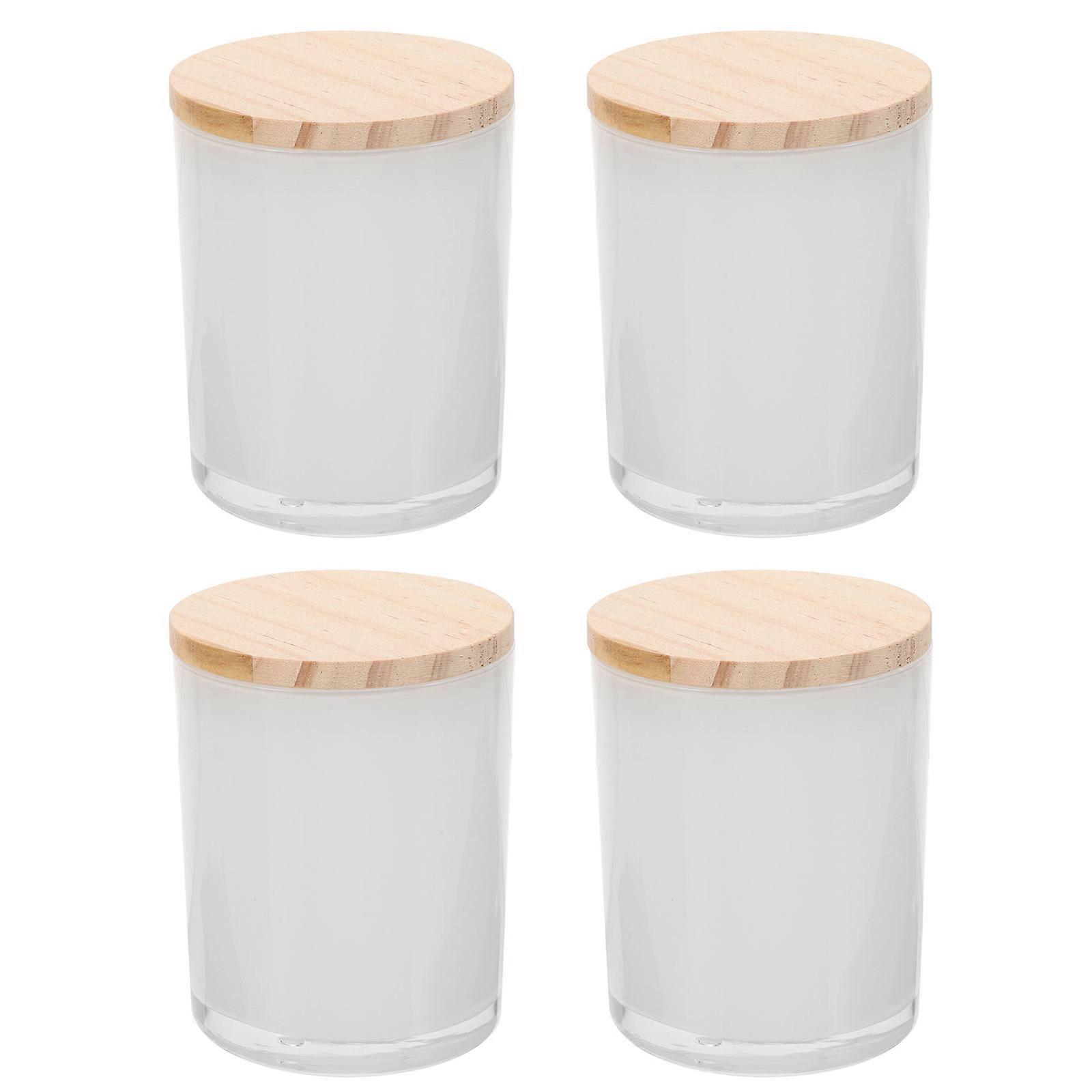 4pcs Empty Candle Jars with Wooden Lids DIY Small Glass Jars for Candles and Cups