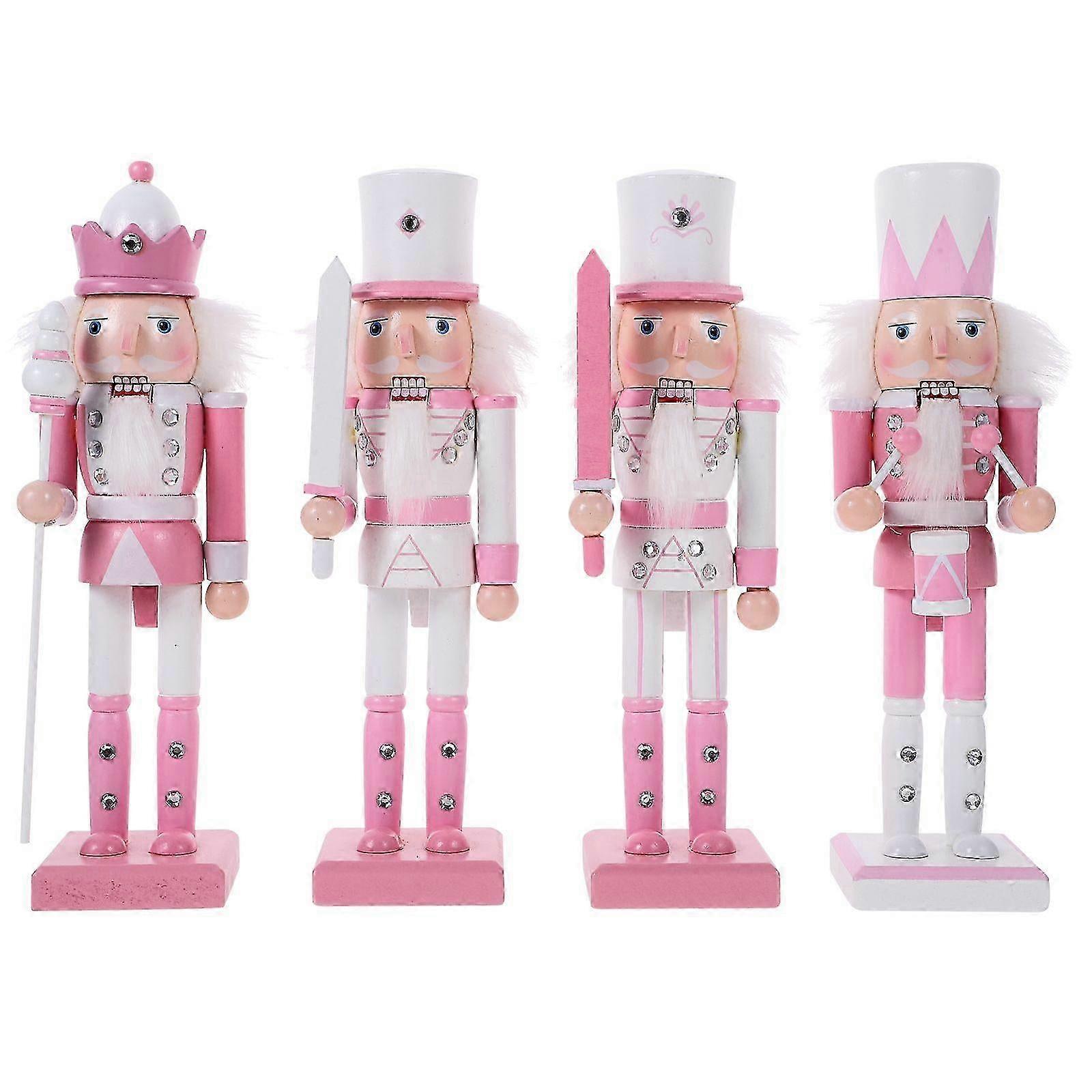4Pcs Wooden Nutcracker Figurine Wood Nutcracker Christmas Desktop Decor Garden Decor