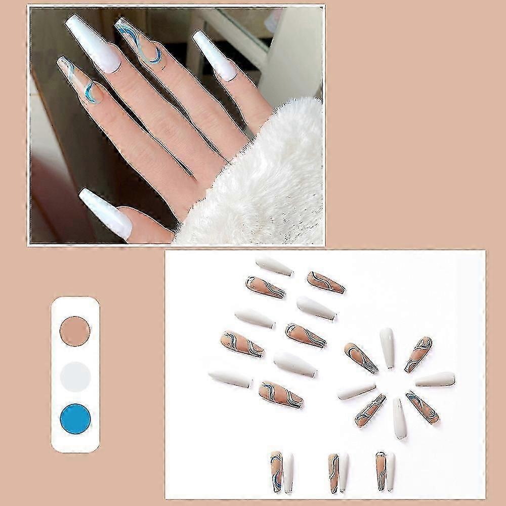 ネットレッドの新しいコレクションは、フェイクネイルパッチを着用していますスーパーロングプリントコフィンネイル台形ネイルボーナス:無料のプログレードのネイルファイルを入手してください。