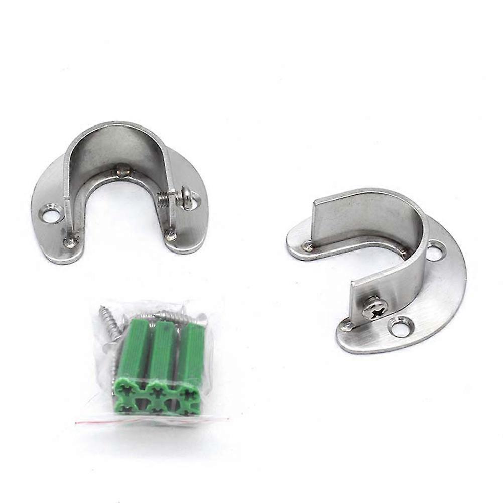 Stainless Steel Closet Pole Socket for Secure Installation with Heavy Duty U Brackets Silver 2 Set