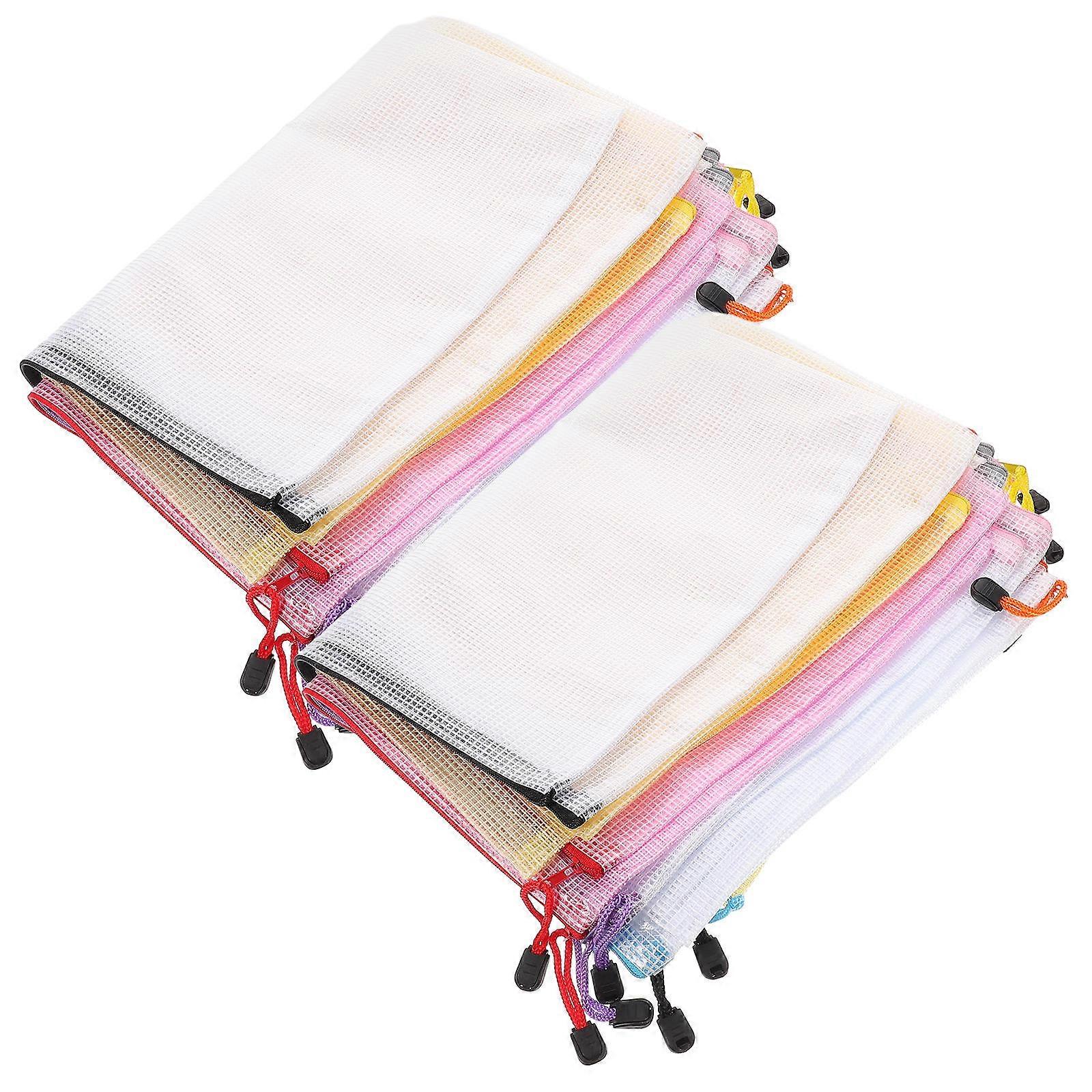 16Pcs Multi Color Waterproof Zipper Pouch A3 Size Mesh Organizer For Office Home Travel Use