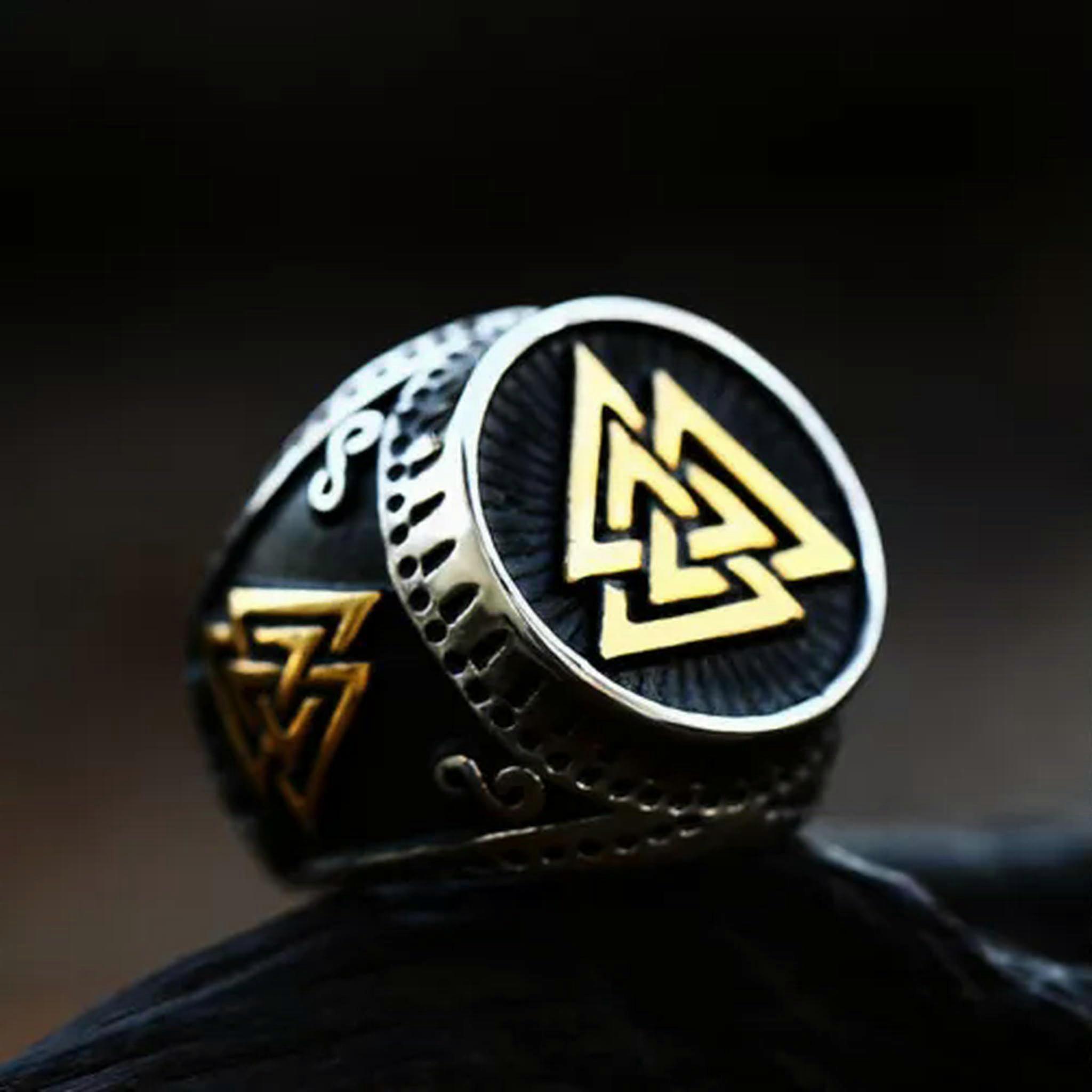 Viking Valknut Ring Rustfrit stål Herrer Drenge Triangle Biker Punk Ring8