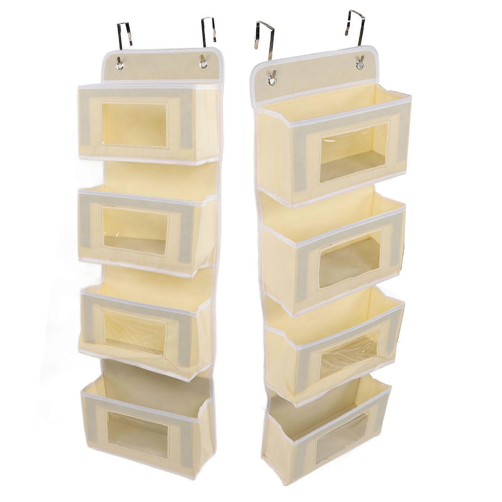Hanging Closet Organizer Multilayer Strong Load Bearing Capacity Nonwoven Over Door Organizer Hanging Organizer with 2 Hooks Khaki 4 Compartments