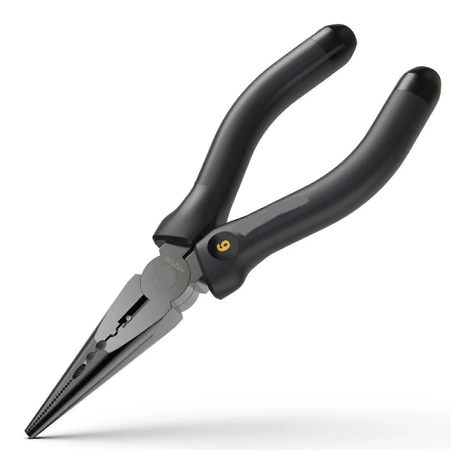 6 Inch Multi-Function Needle Nose Pliers with Black Grip for Cutting, Crimping, Stripping, Electrician Tools Ht2106