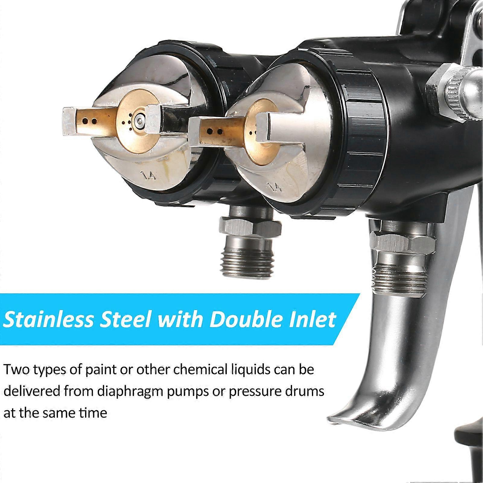 Double 1.4mm Nozzle Dual Heads Two Component Mirror Effect Silver Chrome Air Powered Spray Machine Professional Air Paint Sprayer Spray Machine for Pa