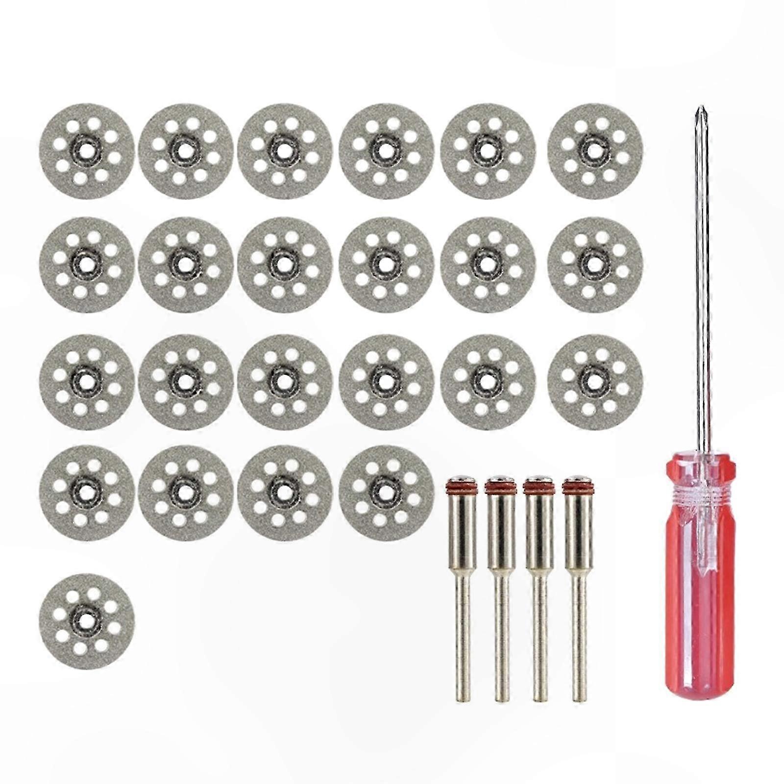 25PCS Diamond Cutting Discs 22mm with 4 Mandrels for Rotary Tools Stone Glass Tile Cutting