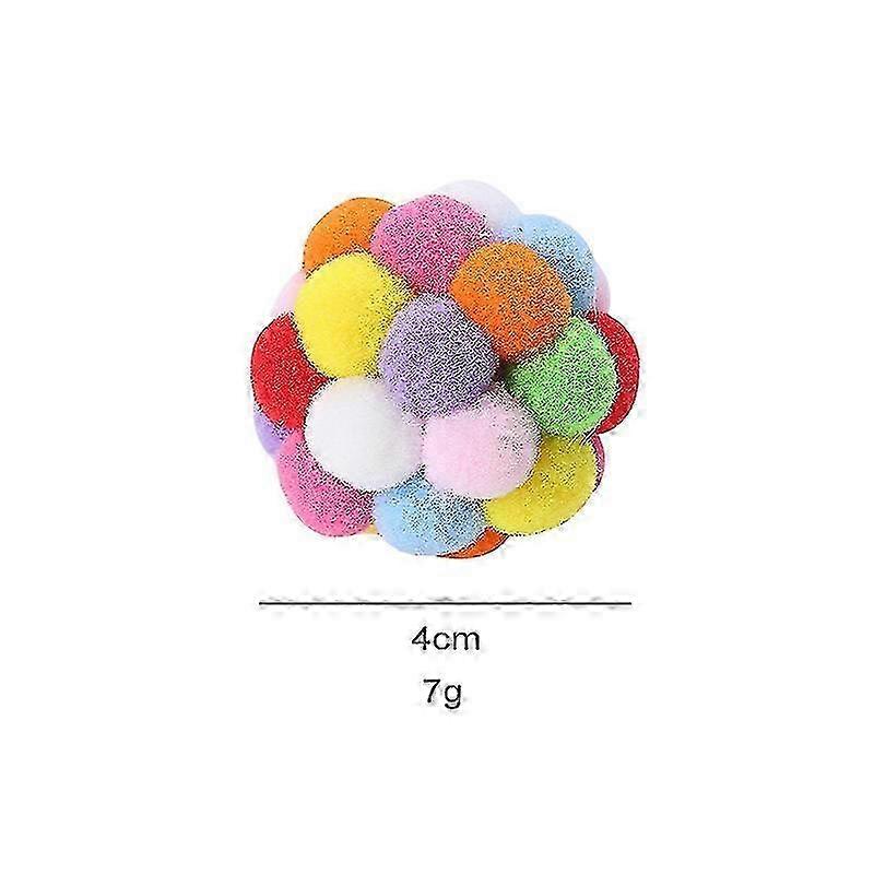 1Pc Funny Cat Toy Ball Colorful Plush Ball With Bell 4Cm Throwing C...