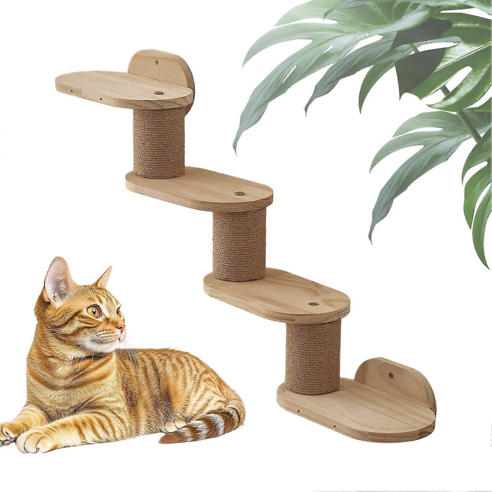 Wall Mounted Cat Furniture Wood Floating Playground Tower with Stairs Ladder Climber