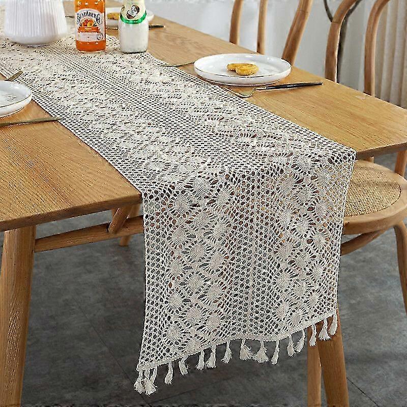 Rectangular Macrame Table Runner, Crochet Lace, Elegant Mesh Tablecloth for Rustic, Crochet, Bohemian, Vintage, Farmhouse Style (30x300cm)