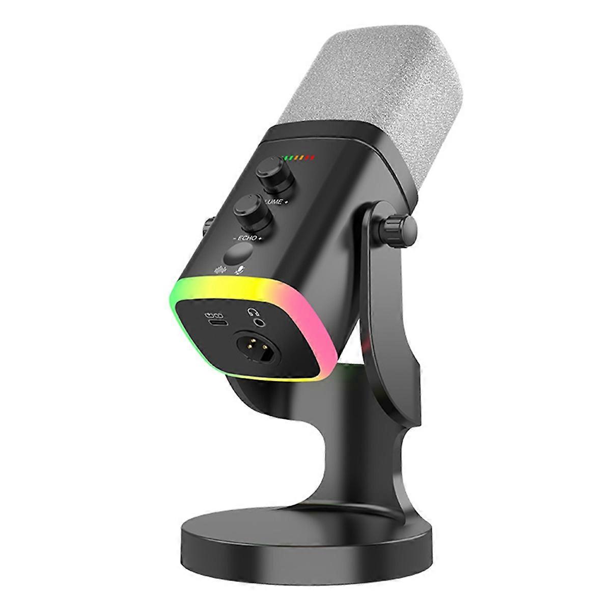 RGB Gaming MIC USB/XLR Dynamic Microphone with Noise Reduction,Mute,Headphone Jack for Gamer Streaming Podcast Black