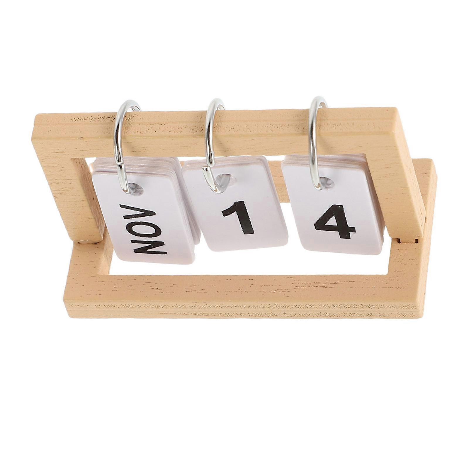 Miniature Wooden Flip Calendar For Dollhouse Tiny Desk Calendar Model For Dollhouse Decoration For Small Spaces And Office Decor Beige