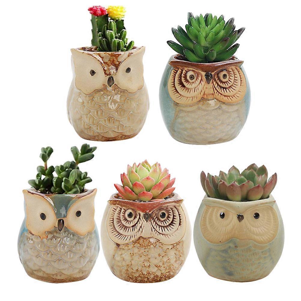 Seedlings Nursery Basin Owl Shape for Storage 5Pcs Ceramic Flowerpot