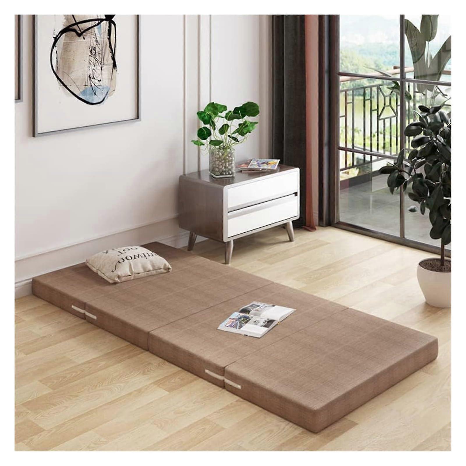 Light Brown Foam Folding Mattress Futon 80x200x10cm Removable Cover For Office Use Thick Sleep Pad Guest Bed