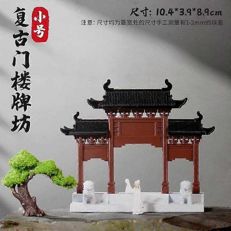 Miniature Chinese Archway Gate Statue Ornament Ancient Architecture Building Model for Aquarium Garden Micro Landscaping Bonsai Decoration