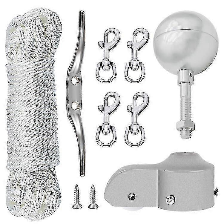 Tilbehørssett for flaggstang med 6" klosser og 4 stk svingbare trykknapper i metall