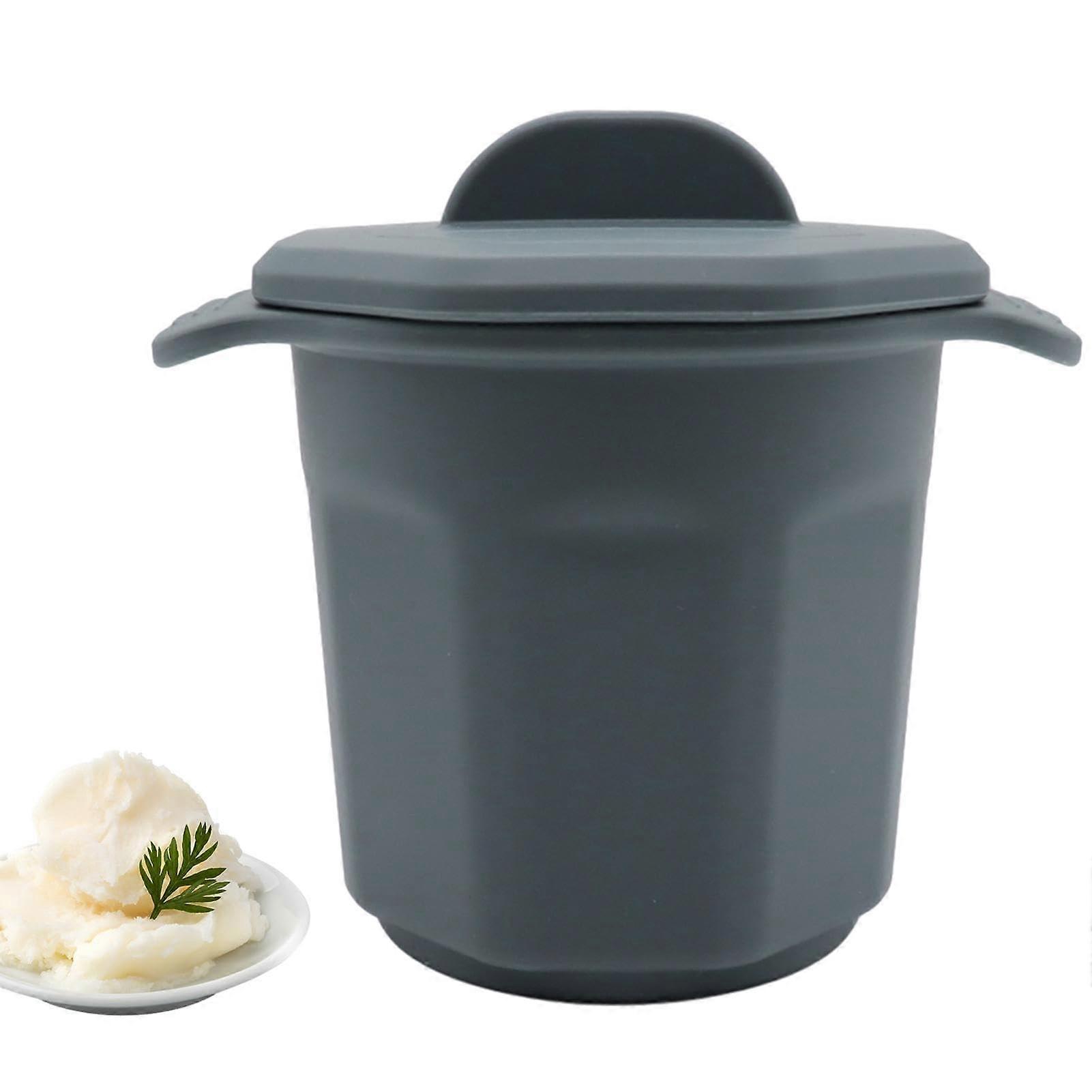 Grease Container For Kitchen With Strainer, Portable Grease Tray With Silicone Handle And Lid, Grey