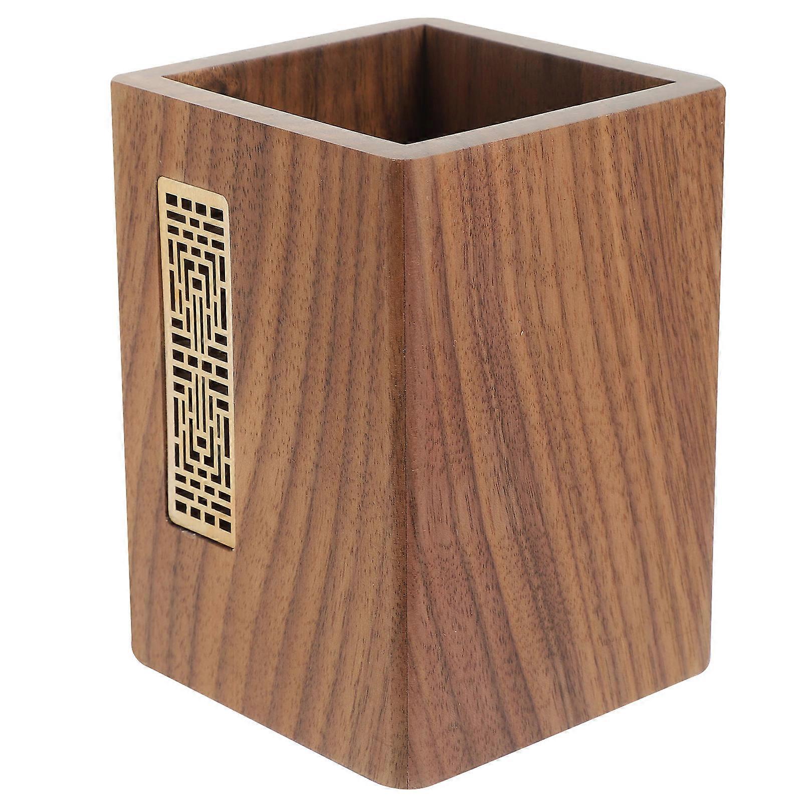 Creative Wooden Pen Container for Office Organization 4Pcs Solid Wood Coffee