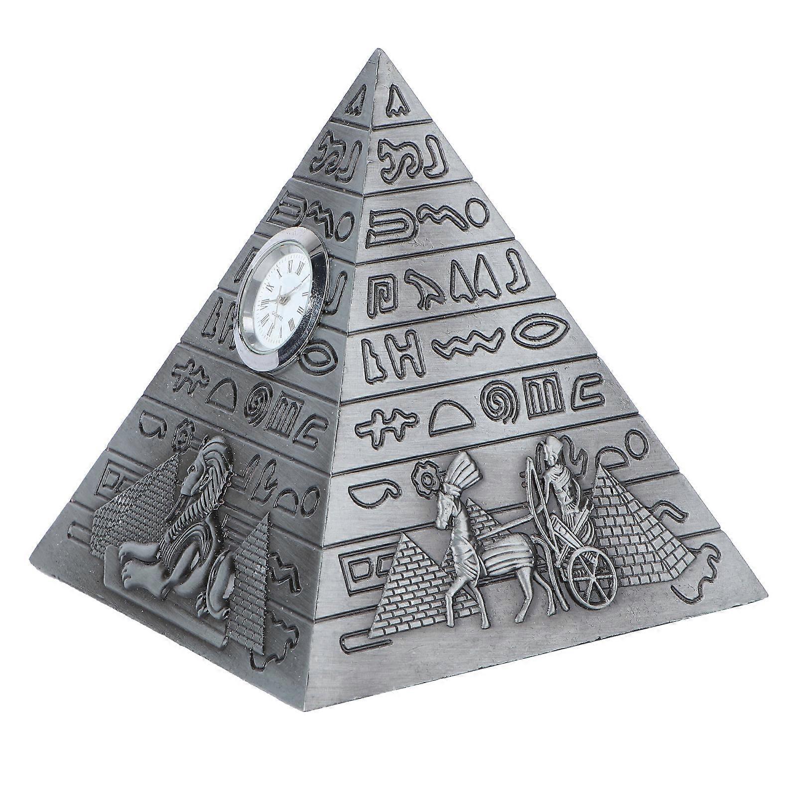Desktop Ornaments Pyramid Clock for Decoration 1Pcs Grey Egyptian Style
