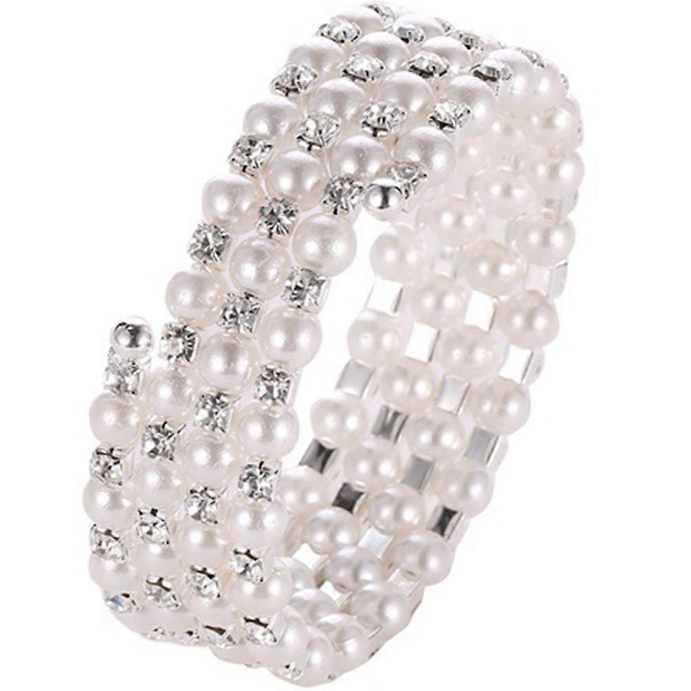 Pearl Bangle Bracelet for Decoration 3Pcs Stretchy Bridal Wrist Jewelry